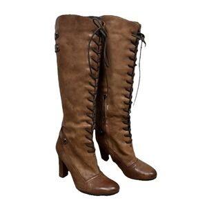 Sam Edelman Whiskey Sanford Boots Women's 7M Brown Lace Up Knee High